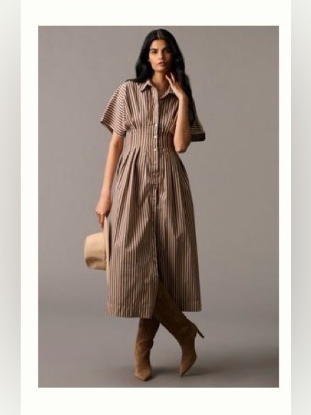 Anthropologie The Tobie Shirt Dress by Exquise, Brown Stripe Combo
